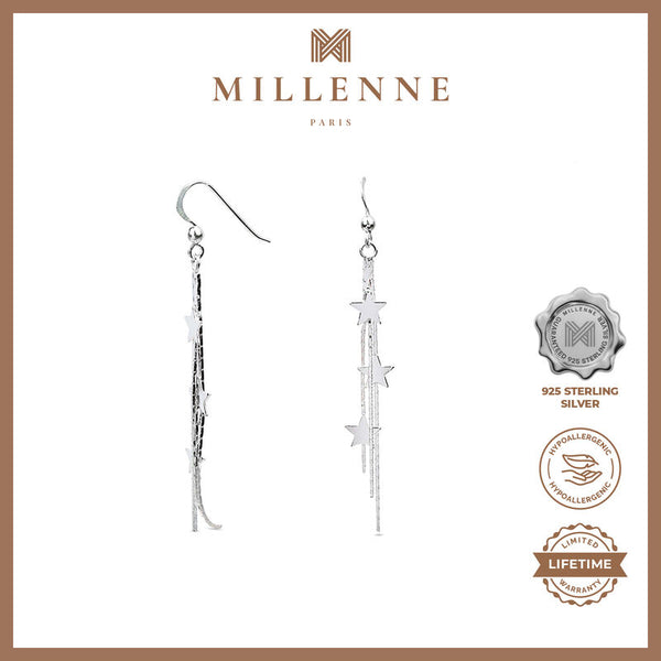 MILLENNE Millennia 2000 Scattered Stars Dangling White Gold Drop Earrings with 925 Sterling Silver