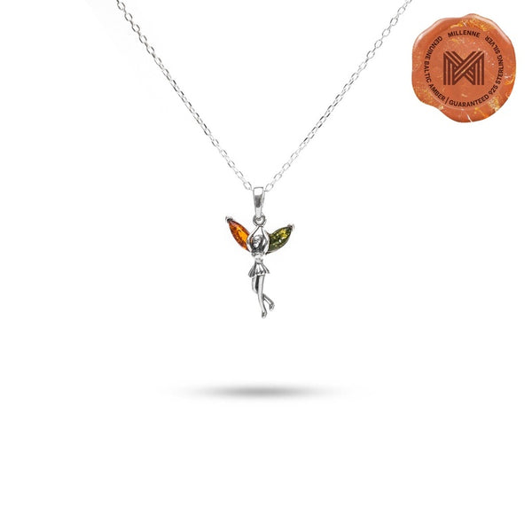 MILLENNE Multifaceted Baltic Amber Dancing Fairy Silver Pendant with 925 Sterling Silver