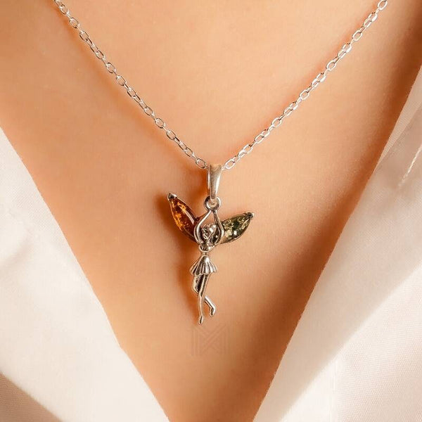MILLENNE Multifaceted Baltic Amber Dancing Fairy Silver Pendant with 925 Sterling Silver