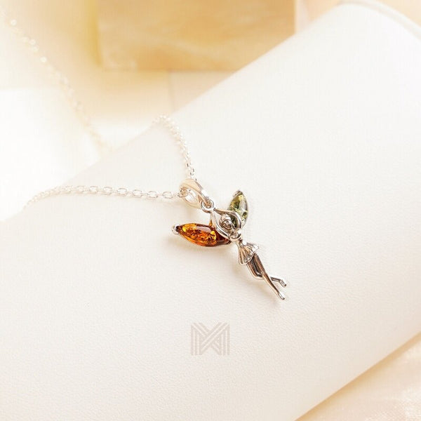 MILLENNE Multifaceted Baltic Amber Dancing Fairy Silver Pendant with 925 Sterling Silver