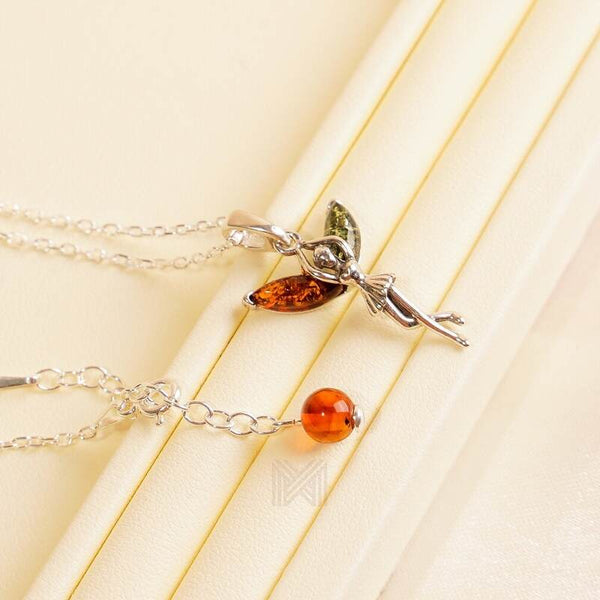 MILLENNE Multifaceted Baltic Amber Dancing Fairy Silver Pendant with 925 Sterling Silver