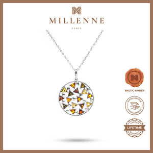 MILLENNE Multifaceted Baltic Amber Mulitple Studded Circular Silver Pendant with 925 Sterling Silver