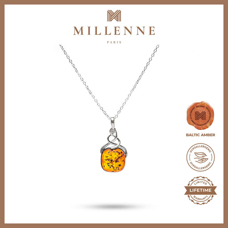 MILLENNE Multifaceted Baltic Amber Twine Silver Pendant with 925 Sterling Silver