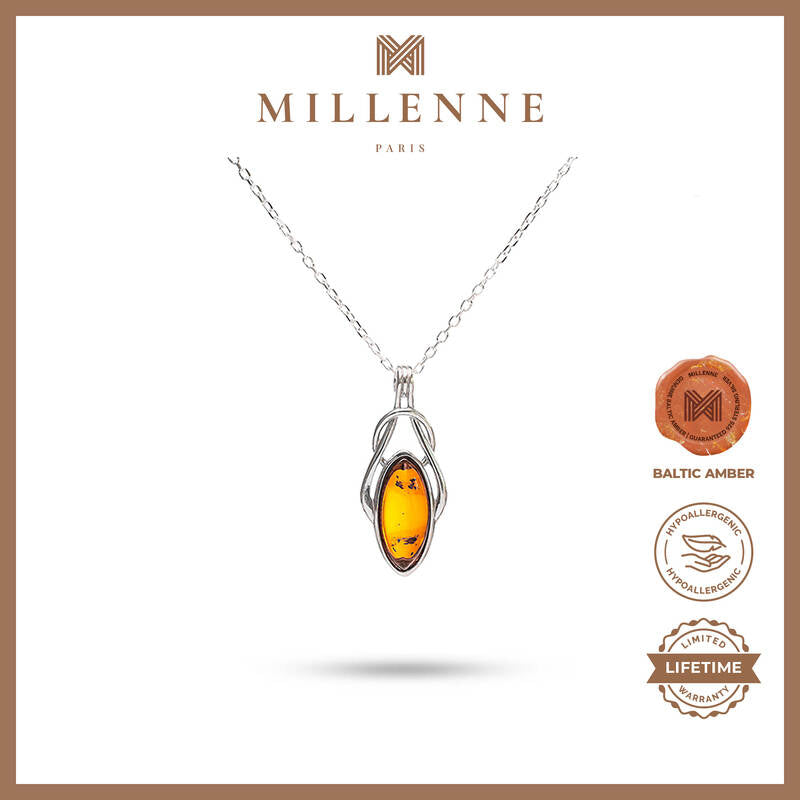 MILLENNE Multifaceted Baltic Amber Delicate Bead Silver Pendant with 925 Sterling Silver