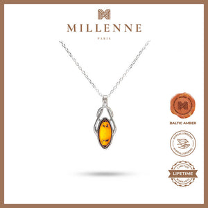 MILLENNE Multifaceted Baltic Amber Delicate Bead Silver Pendant with 925 Sterling Silver