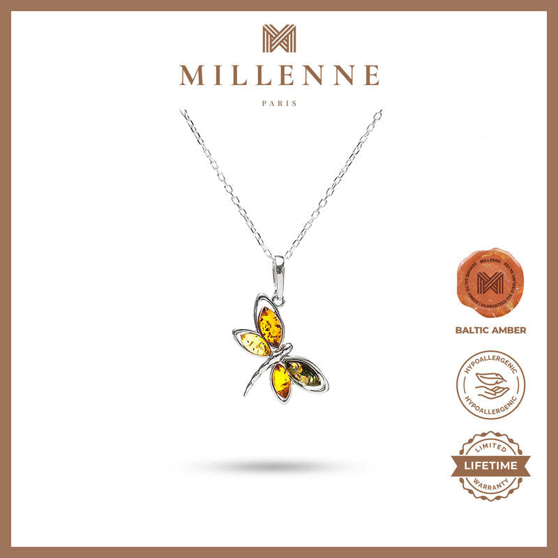 MILLENNE Multifaceted Baltic Amber Fairy Silver Pendant with 925 Sterling Silver
