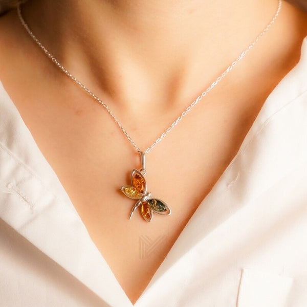 MILLENNE Multifaceted Baltic Amber Fairy Silver Pendant with 925 Sterling Silver
