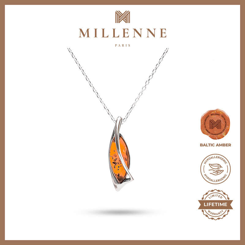 MILLENNE Multifaceted Baltic Amber Sailling Silver Pendant with 925 Sterling Silver