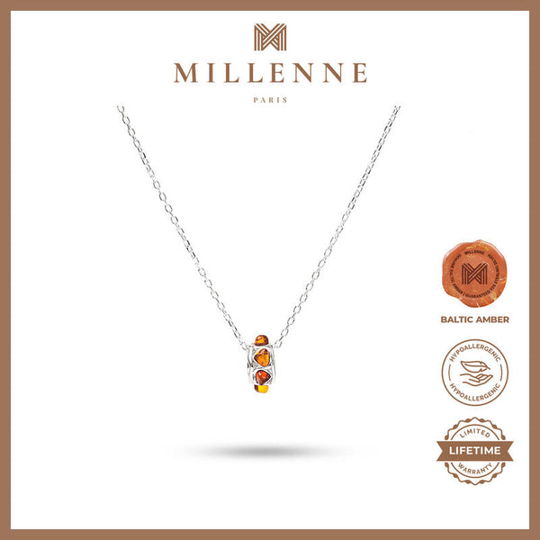 MILLENNE Multifaceted Baltic Amber Monotone Wheel Silver Pendant with 925 Sterling Silver