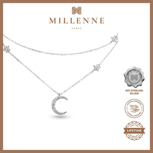 MILLENNE Match The Stars Moon and Stars Cubic Zirconia Rhodium Necklace with 925 Sterling Silver