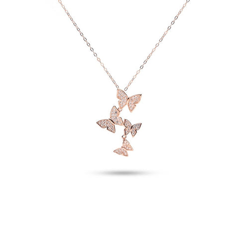 MILLENNE Millennia 2000 Fluttering Butterflies Cubic Zirconia Rose Gold Necklace with 925 Sterling Silver