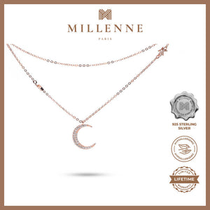 MILLENNE Match The Stars Moon and Stars Cubic Zirconia Rose Gold Necklace with 925 Sterling Silver