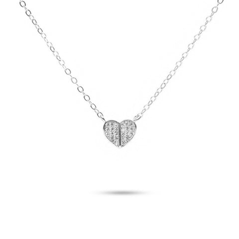 MILLENNE Millennia 2000 Heart Studded Cubic Zirconia Silver Necklace with 925 Sterling Silver