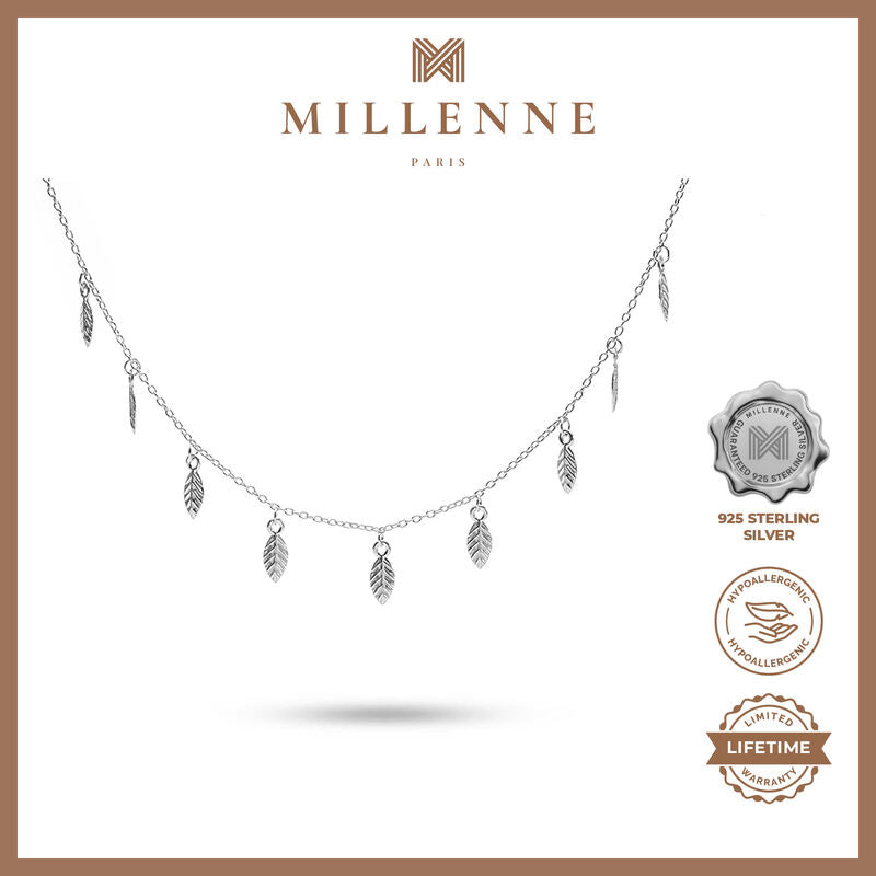 MILLENNE Millennia 2000 Bohemian Leaf Silver Necklace with 925 Sterling Silver
