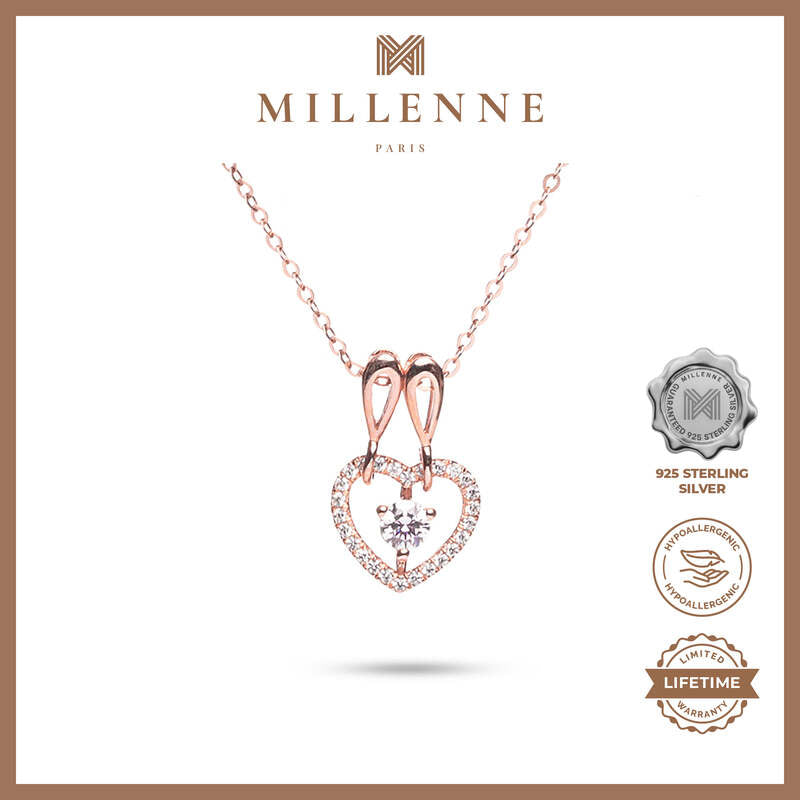 MILLENNE Made For The Night Double Hoop Heart Cubic Zirconia Rose Gold Necklace with 925 Sterling Silver