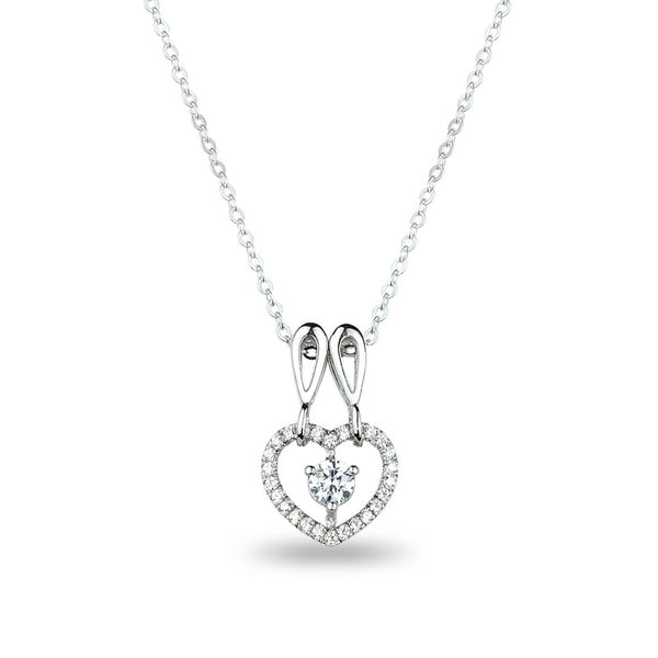 MILLENNE Made For The Night Double Hoop Heart Cubic Zirconia White Gold Necklace with 925 Sterling Silver
