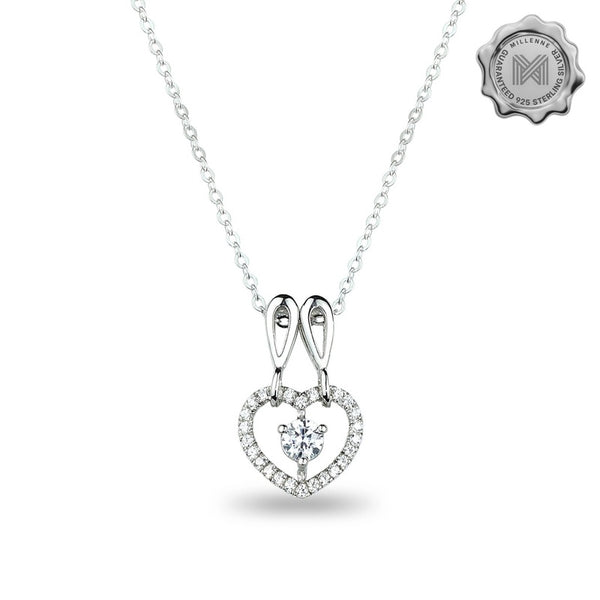 MILLENNE Made For The Night Double Hoop Heart Cubic Zirconia White Gold Necklace with 925 Sterling Silver