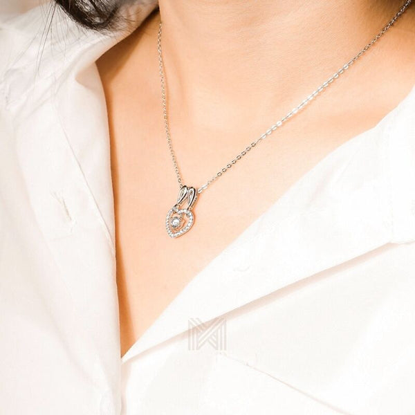 MILLENNE Made For The Night Double Hoop Heart Cubic Zirconia White Gold Necklace with 925 Sterling Silver