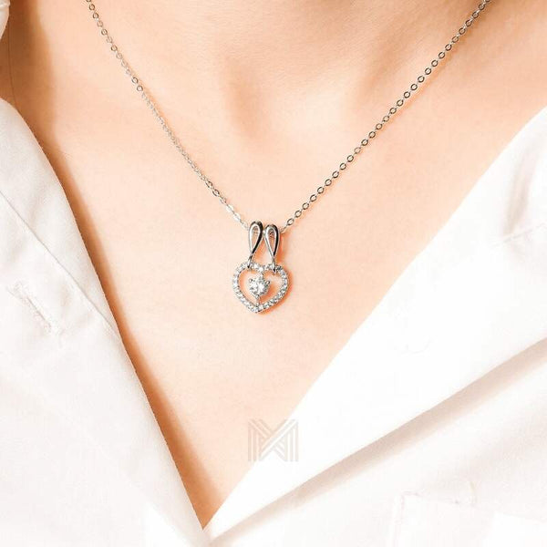 MILLENNE Made For The Night Double Hoop Heart Cubic Zirconia White Gold Necklace with 925 Sterling Silver