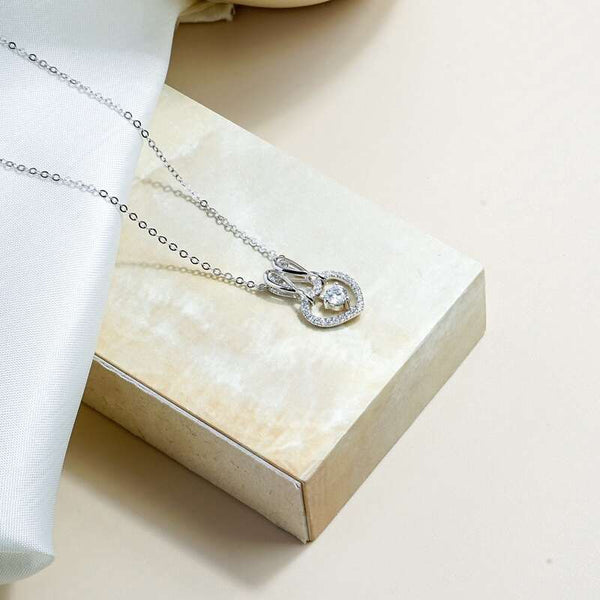 MILLENNE Made For The Night Double Hoop Heart Cubic Zirconia White Gold Necklace with 925 Sterling Silver