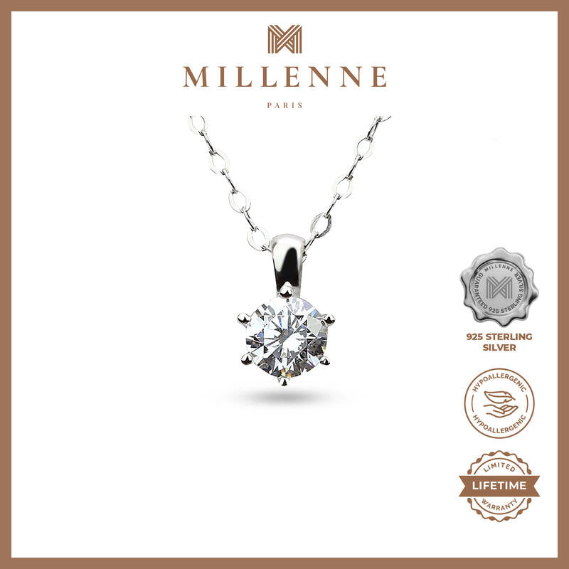 MILLENNE Made For The Night Solitare Cubic Zirconia White Gold Necklace with 925 Sterling Silver