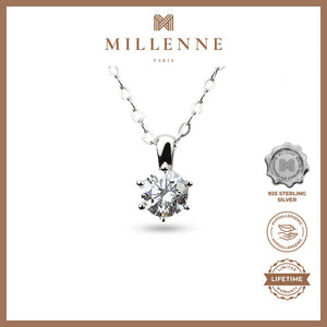 MILLENNE Made For The Night Solitare Cubic Zirconia White Gold Necklace with 925 Sterling Silver