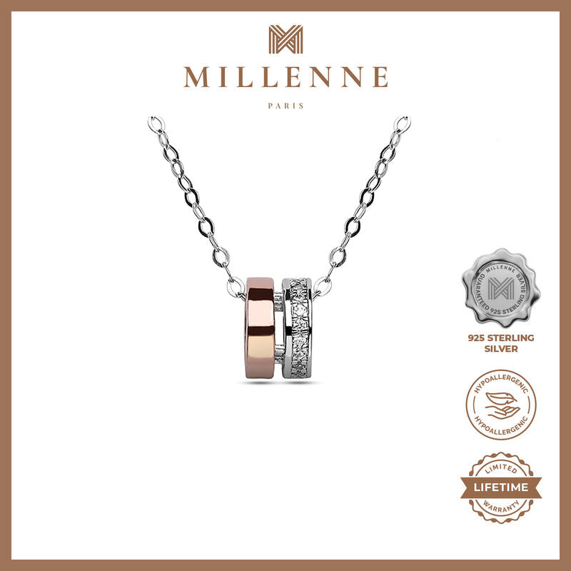 MILLENNE Made For The Night The Perfect Duo Cubic Zirconia Silver Necklace with 925 Sterling Silver