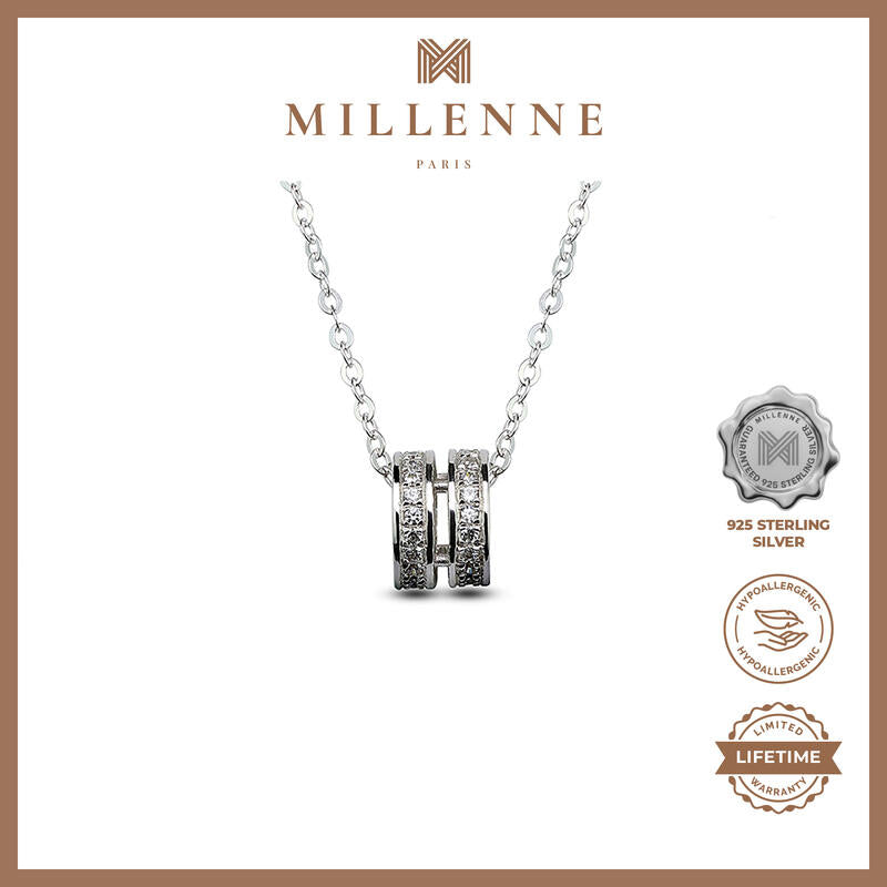 MILLENNE Made For The Night Circle of Life Cubic Zirconia White Gold Necklace with 925 Sterling Silver