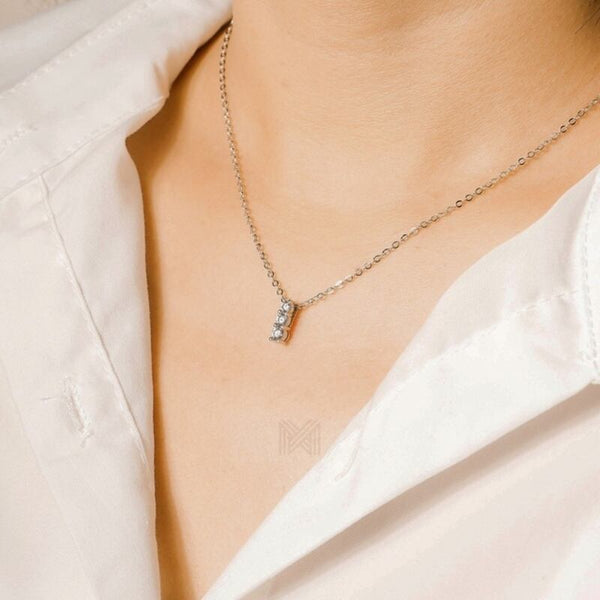 MILLENNE Made For The Night Triple Diamond Cubic Zirconia White Gold Necklace with 925 Sterling Silver