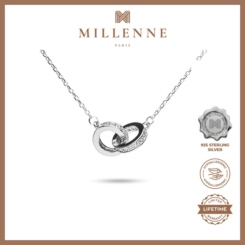 MILLENNE Millennia 2000 Forever Studded Cubic Zirconia White Gold Necklace with 925 Sterling Silver