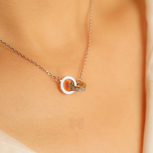 MILLENNE Millennia 2000 Forever Studded Cubic Zirconia White Gold Necklace with 925 Sterling Silver