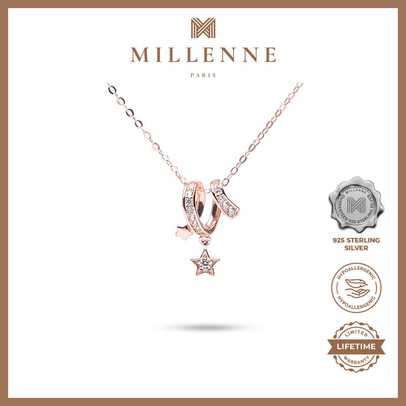 MILLENNE Match The Stars Shooting Star Studded Cubic Zirconia Rose Gold Necklace with 925 Sterling Silver