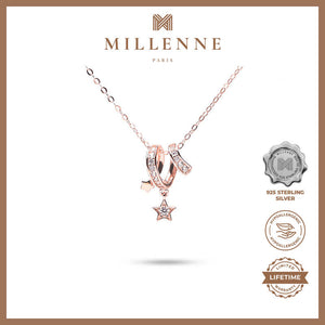 MILLENNE Match The Stars Shooting Star Studded Cubic Zirconia Rose Gold Necklace with 925 Sterling Silver