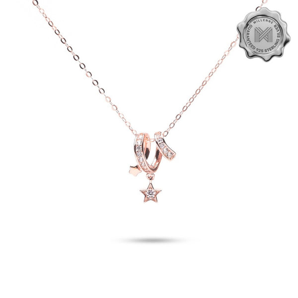 MILLENNE Match The Stars Shooting Star Studded Cubic Zirconia Rose Gold Necklace with 925 Sterling Silver