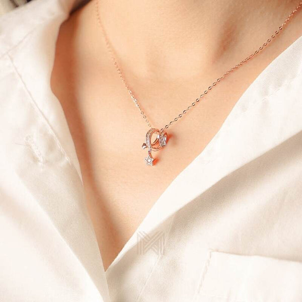 MILLENNE Match The Stars Shooting Star Studded Cubic Zirconia Rose Gold Necklace with 925 Sterling Silver