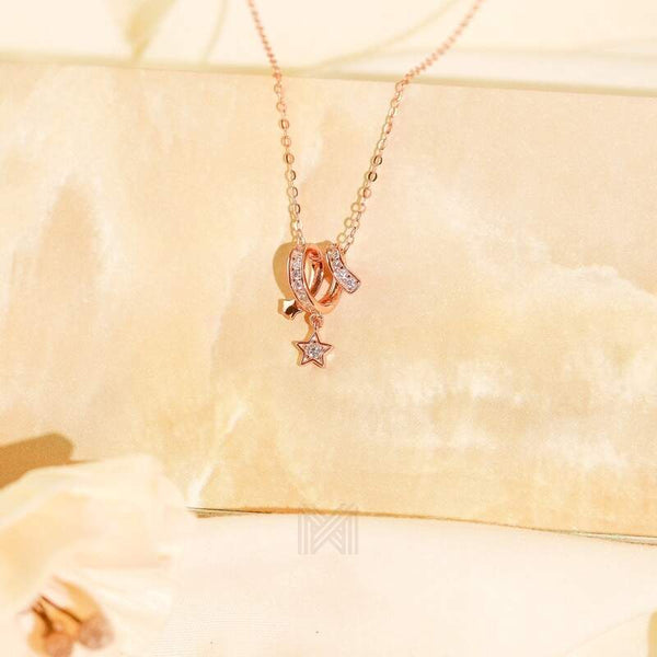 MILLENNE Match The Stars Shooting Star Studded Cubic Zirconia Rose Gold Necklace with 925 Sterling Silver