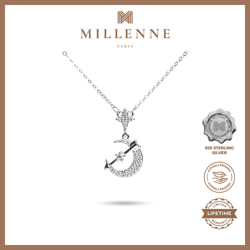 MILLENNE Match The Stars Artemis Studded Cubic Zirconia White Gold Necklace with 925 Sterling Silver