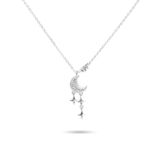 MILLENNE Match The Stars Gliterring Night Studded Cubic Zirconia White Gold Necklace with 925 Sterling Silver