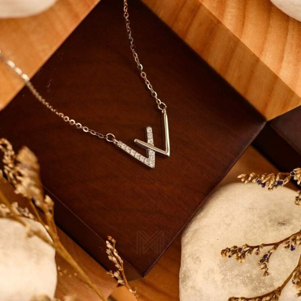 MILLENNE Minimal Studded W Cubic Zirconia White Gold Necklace with 925 Sterling Silver