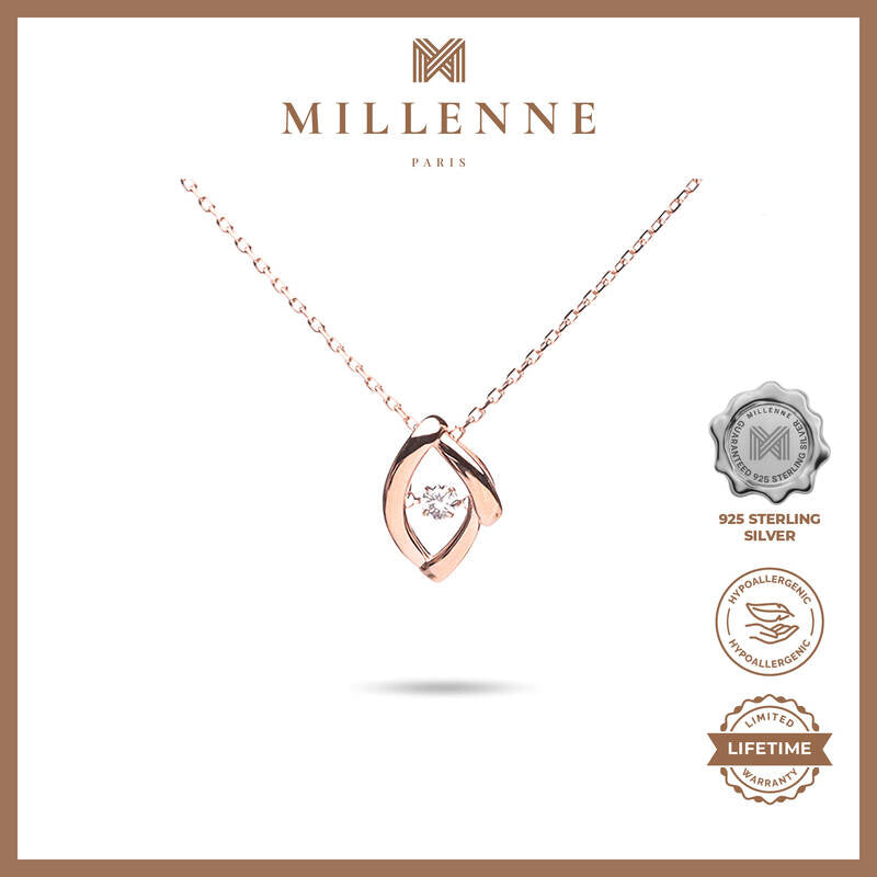 MILLENNE Made For The Night Marquee Cubic Zirconia Rose Gold Necklace with 925 Sterling Silver