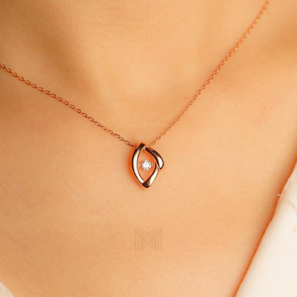 MILLENNE Made For The Night Marquee Cubic Zirconia Rose Gold Necklace with 925 Sterling Silver