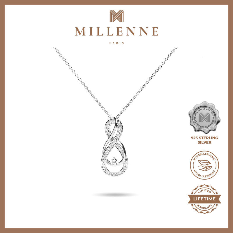 MILLENNE Made For The Night Intricate Entwined Studded Cubic Zirconia White Gold Necklace with 925 Sterling Silver