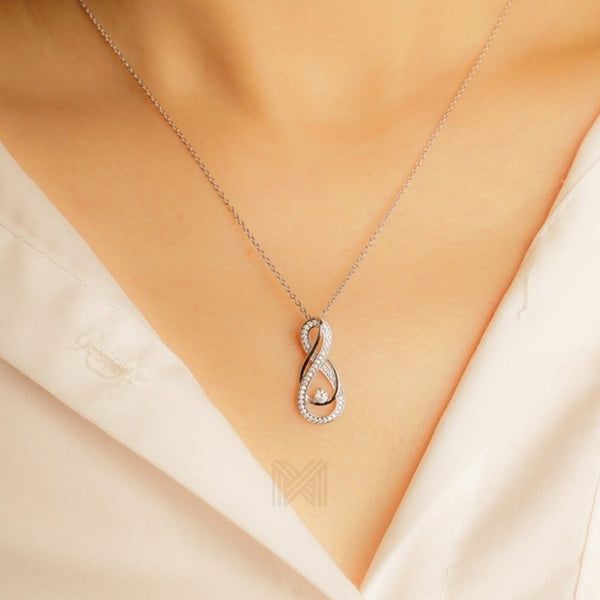 MILLENNE Made For The Night Intricate Entwined Studded Cubic Zirconia White Gold Necklace with 925 Sterling Silver