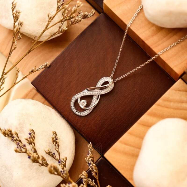 MILLENNE Made For The Night Intricate Entwined Studded Cubic Zirconia White Gold Necklace with 925 Sterling Silver