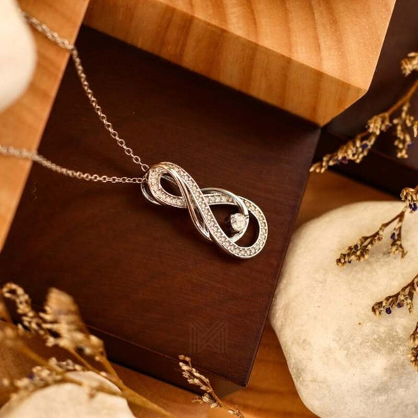 MILLENNE Made For The Night Intricate Entwined Studded Cubic Zirconia White Gold Necklace with 925 Sterling Silver