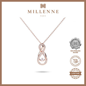 MILLENNE Made For The Night Intricate Entwined Studded Cubic Zirconia Rose Gold Necklace with 925 Sterling Silver