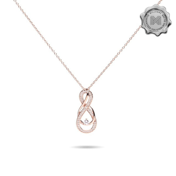 MILLENNE Made For The Night Intricate Entwined Studded Cubic Zirconia Rose Gold Necklace with 925 Sterling Silver