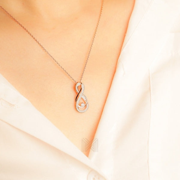 MILLENNE Made For The Night Intricate Entwined Studded Cubic Zirconia Rose Gold Necklace with 925 Sterling Silver