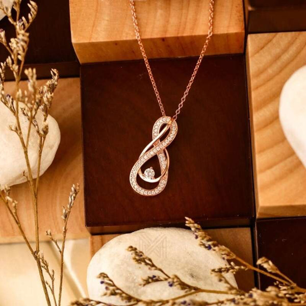 MILLENNE Made For The Night Intricate Entwined Studded Cubic Zirconia Rose Gold Necklace with 925 Sterling Silver