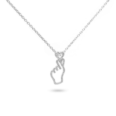 MILLENNE Millennia 2000 Korean Hearts Studded Cubic Zirconia White Gold Pendant with 925 Sterling Silver